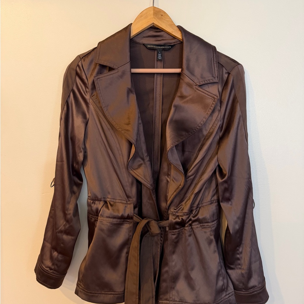 Chocolate Brown Trench Coat Satin White House Black Market Brown Size 4 - Picture 2 of 13